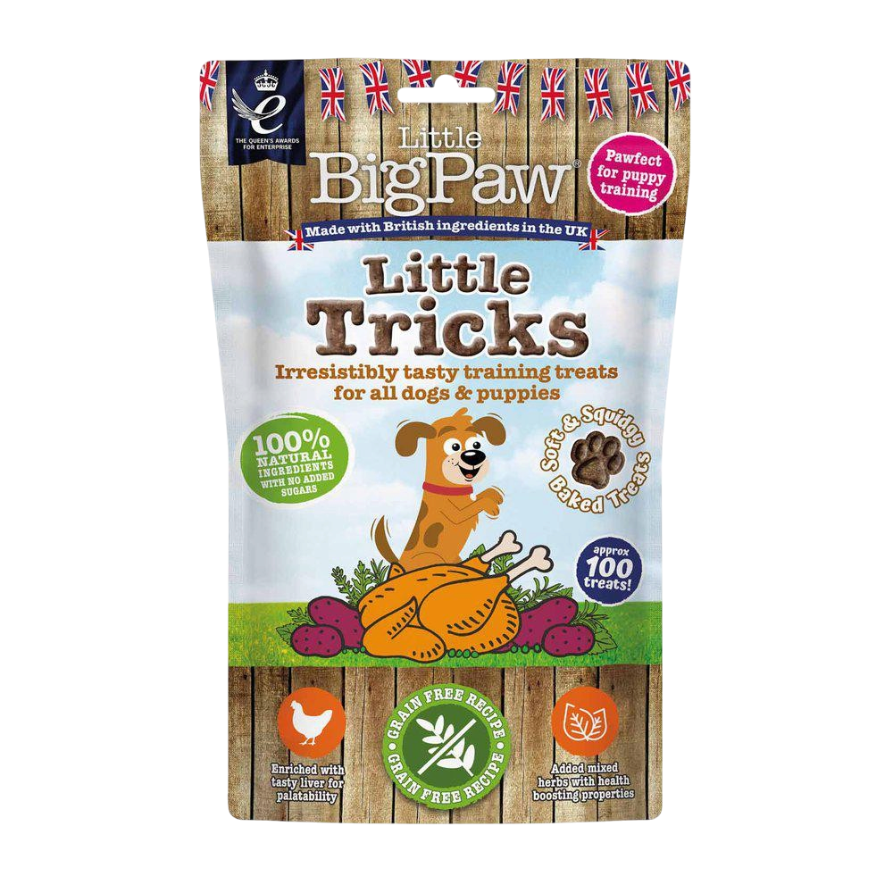 Vovseland Little Big Paw Little Tricks kalkungodbidder til hunde i en 90g pose med naturlige ingredienser