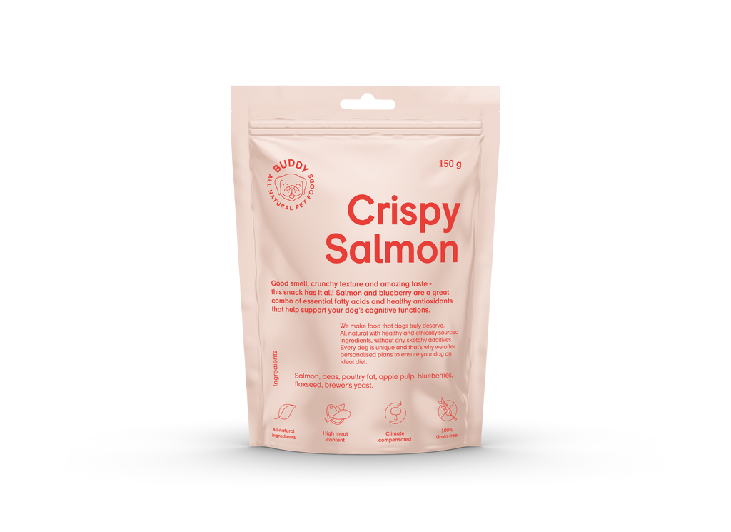 Buddy Pet Foods - Sprøde godbidder - Laks & Blåbær 150g