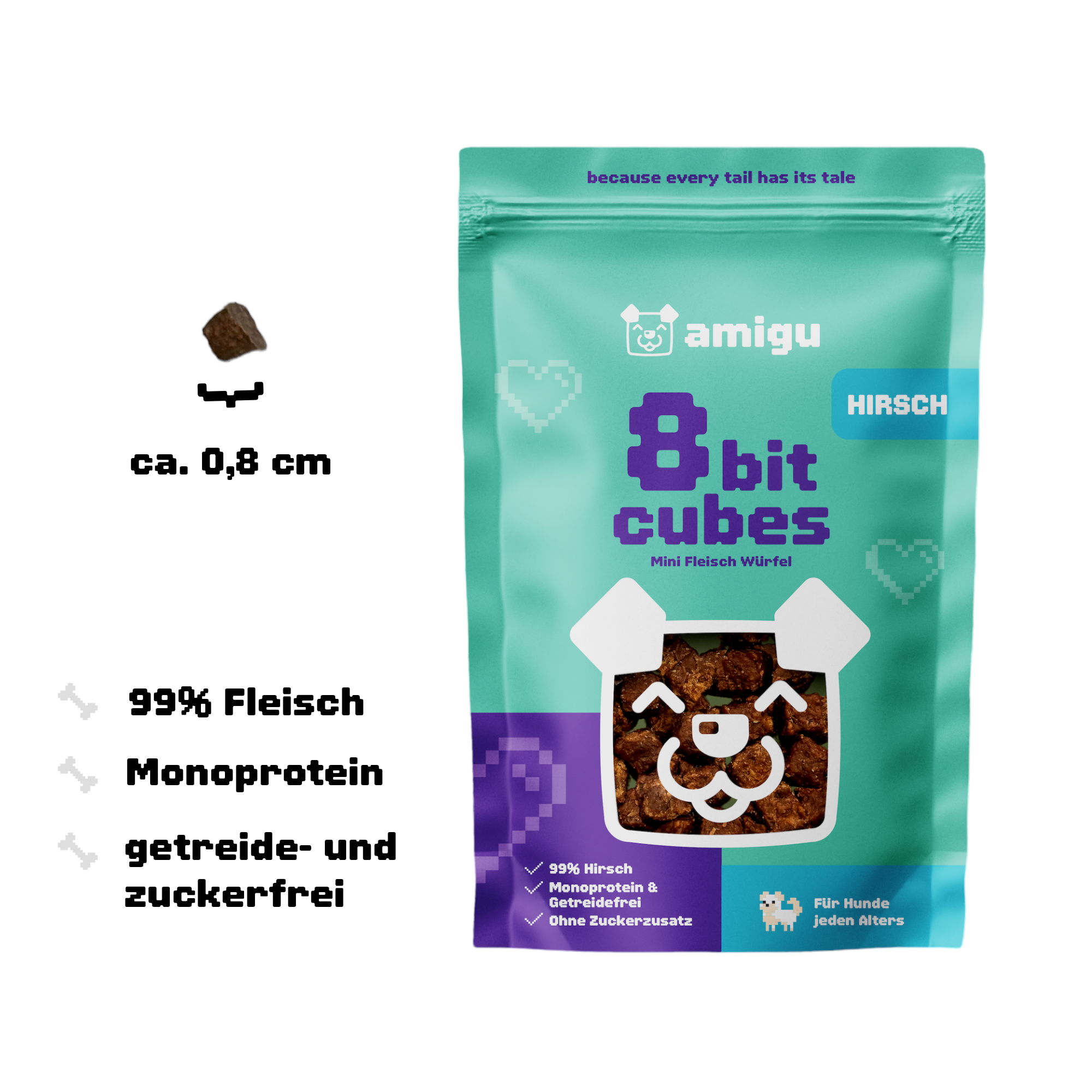 Amigu - Små kødterninger m. Hjort - 100g