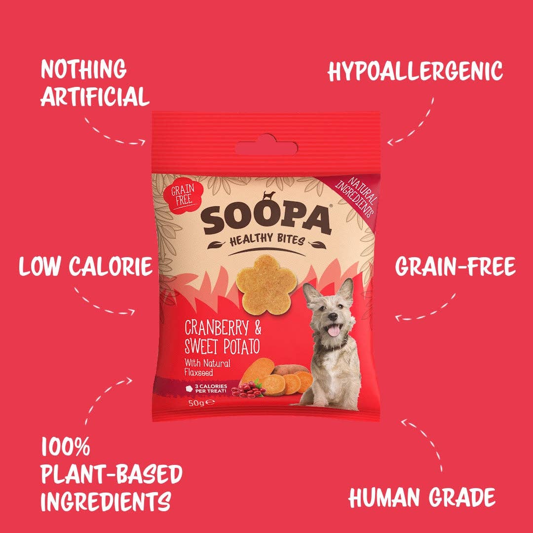 Soopa - Godbidder m. Tranebær & Søde kartofler - 50g