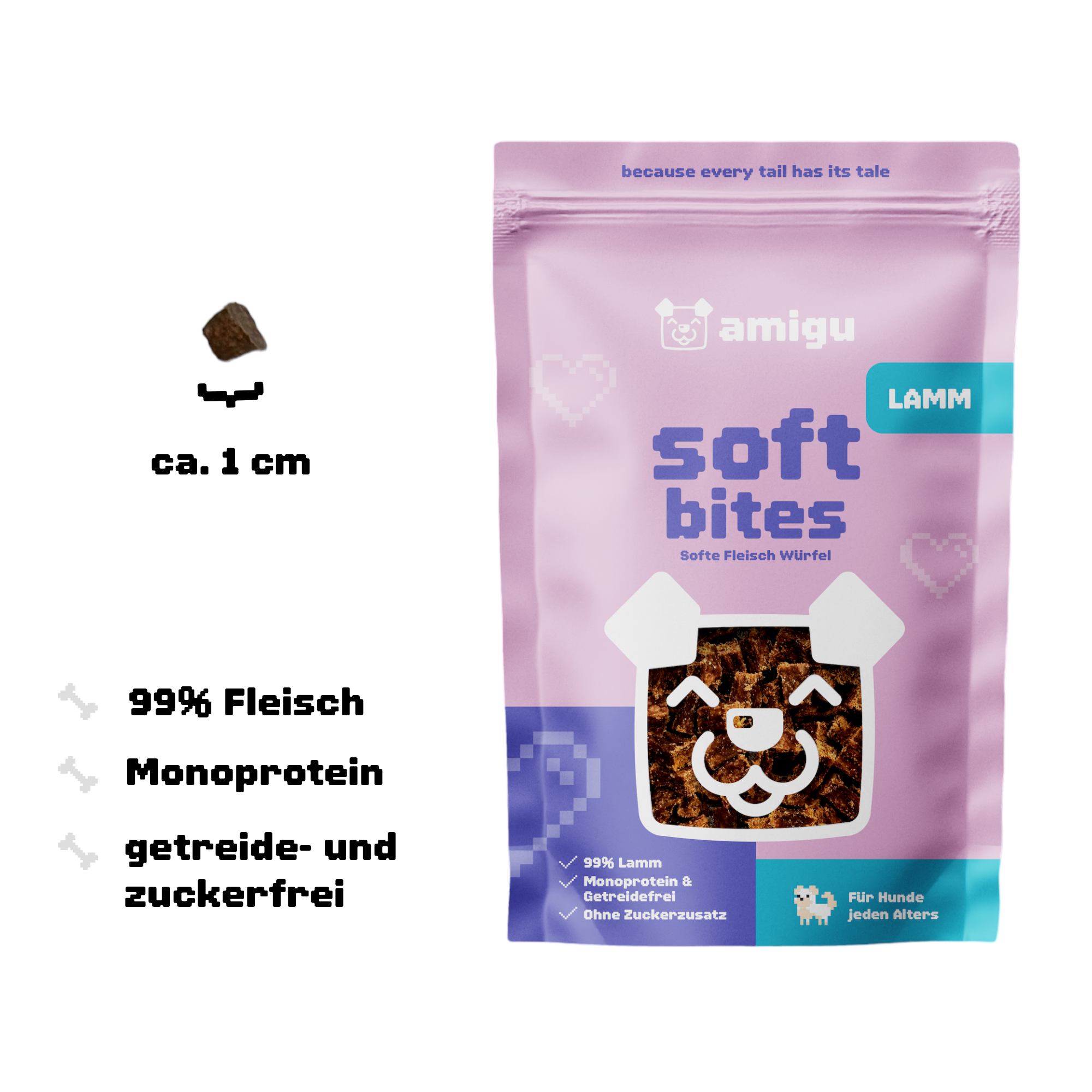 Amigu - Store kødterninger - Lam - 100g.