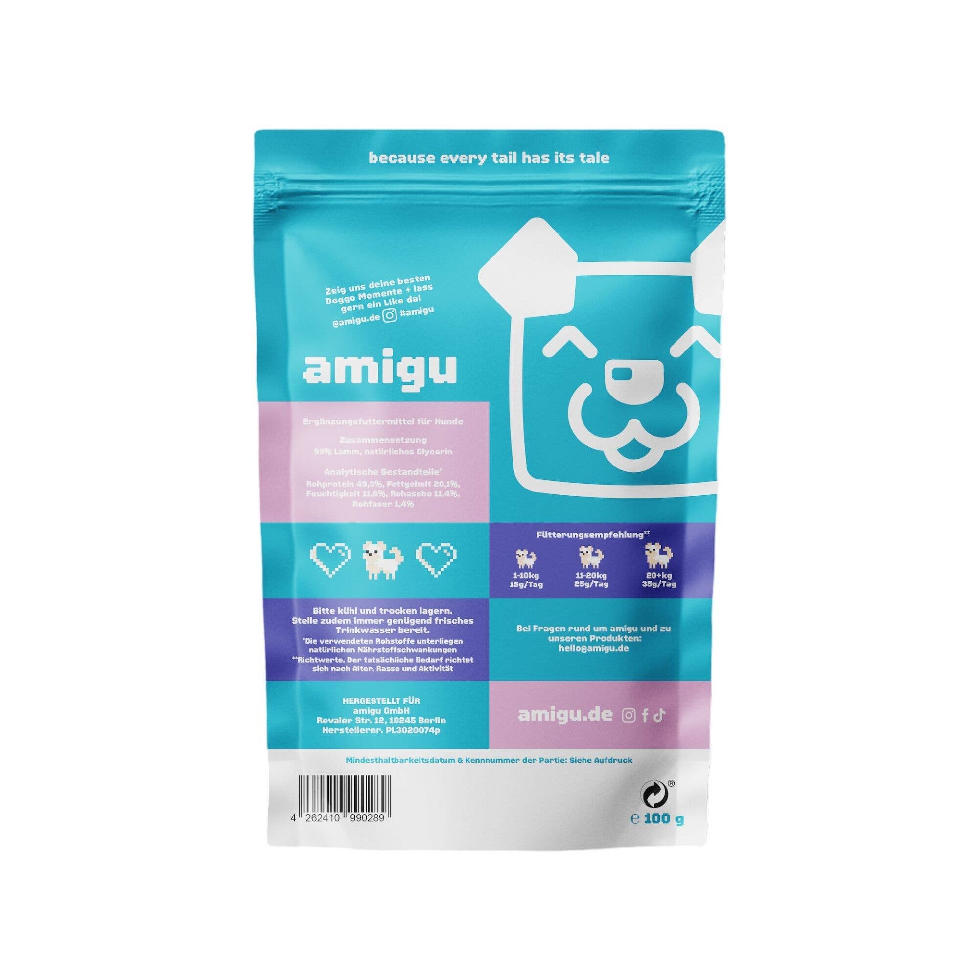 Amigu - Store kødterninger m. Lam - 100g