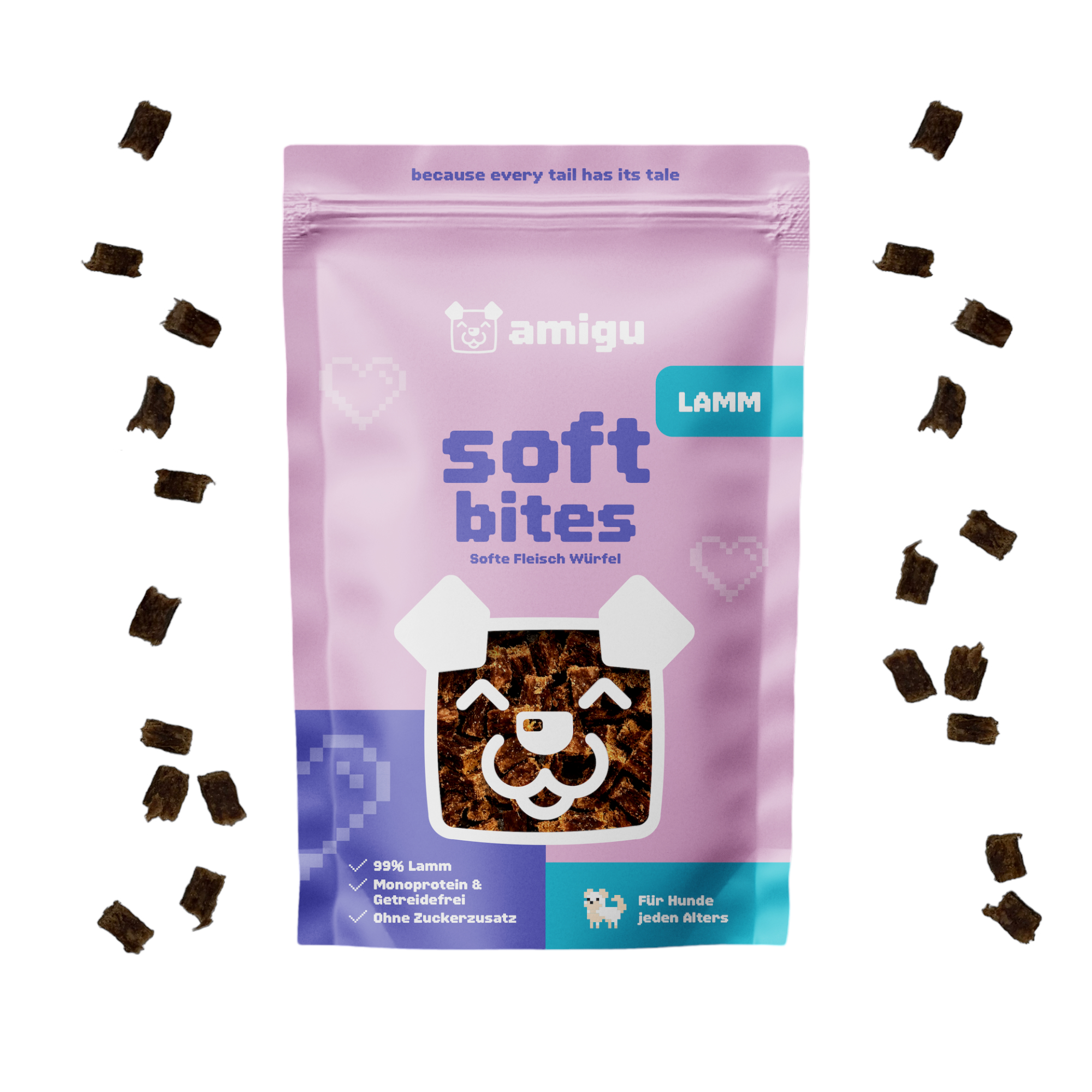 Amigu - Store kødterninger - Lam - 100g.