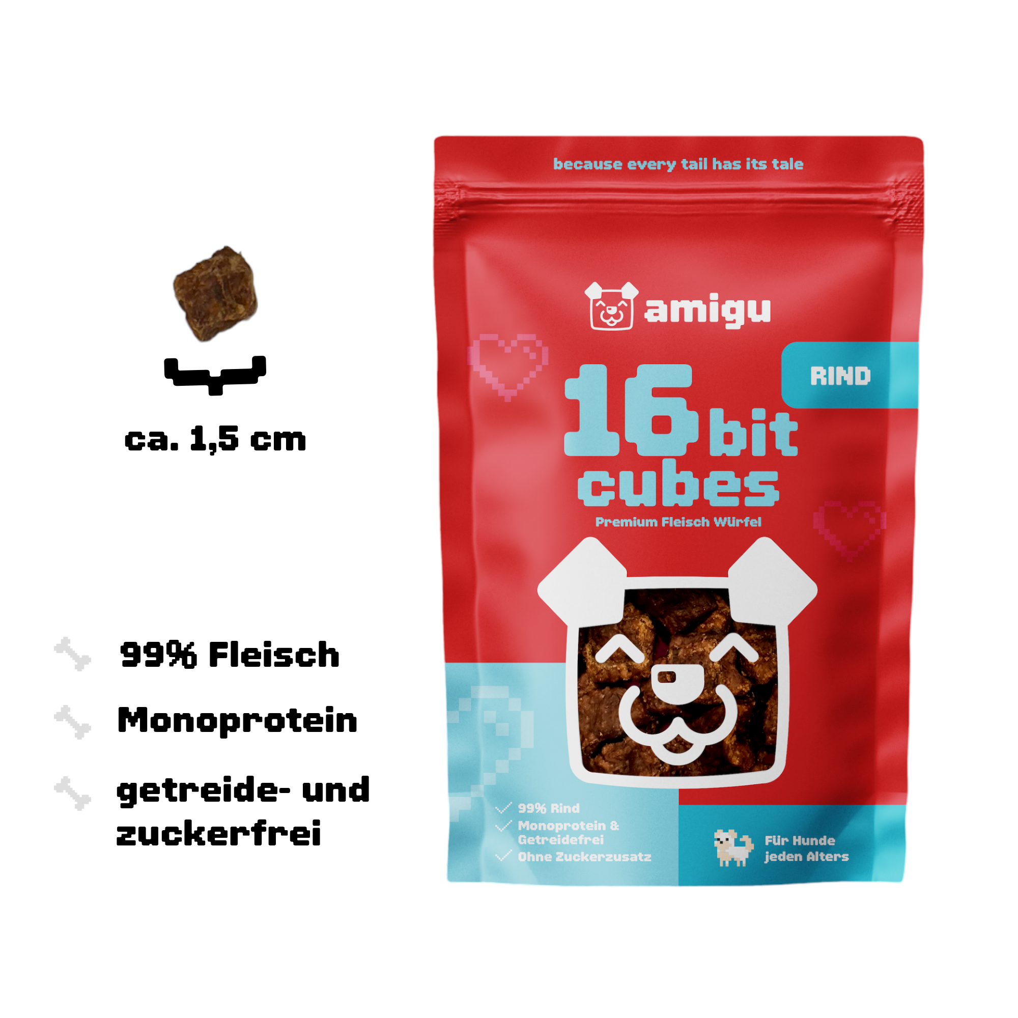 Amigu - Store kødterninger m. Oksekød - 100g
