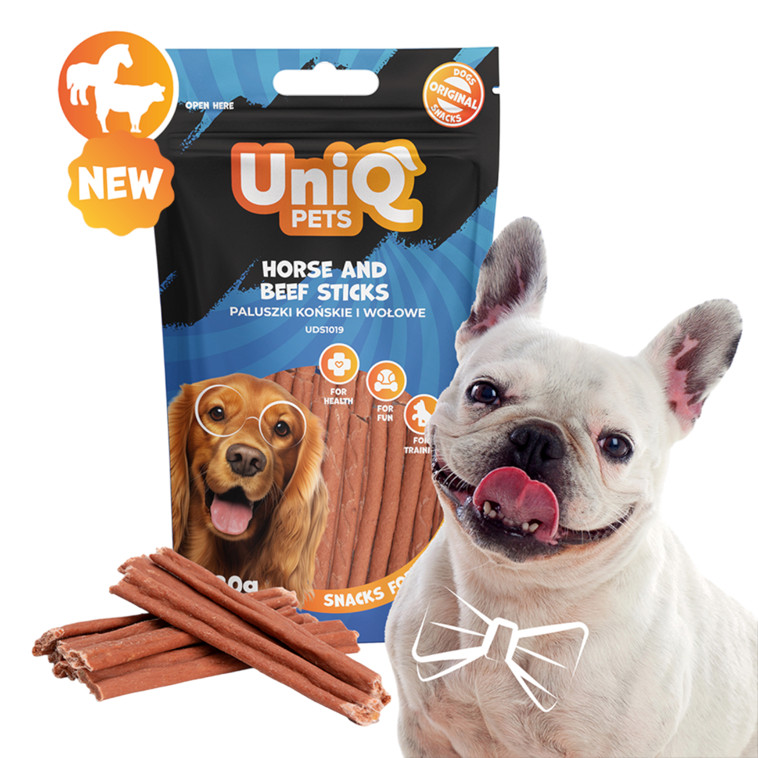 UniQ - Bløde snacks - Sticks m. Hest & Okse - 80g