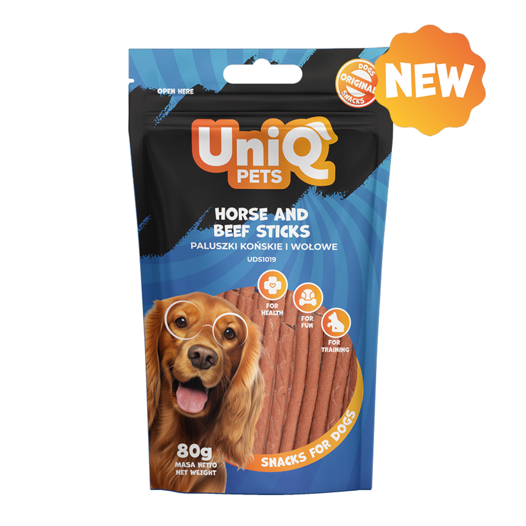 UniQ - Bløde snacks - Sticks m. Hest & Okse - 80g