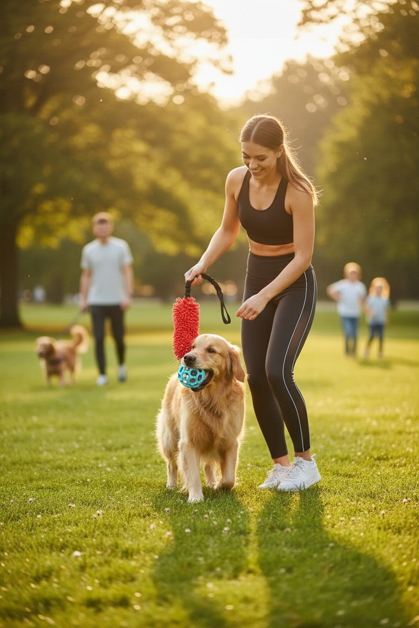 Elastisk træklegetøj m. bold - Rød/Blå