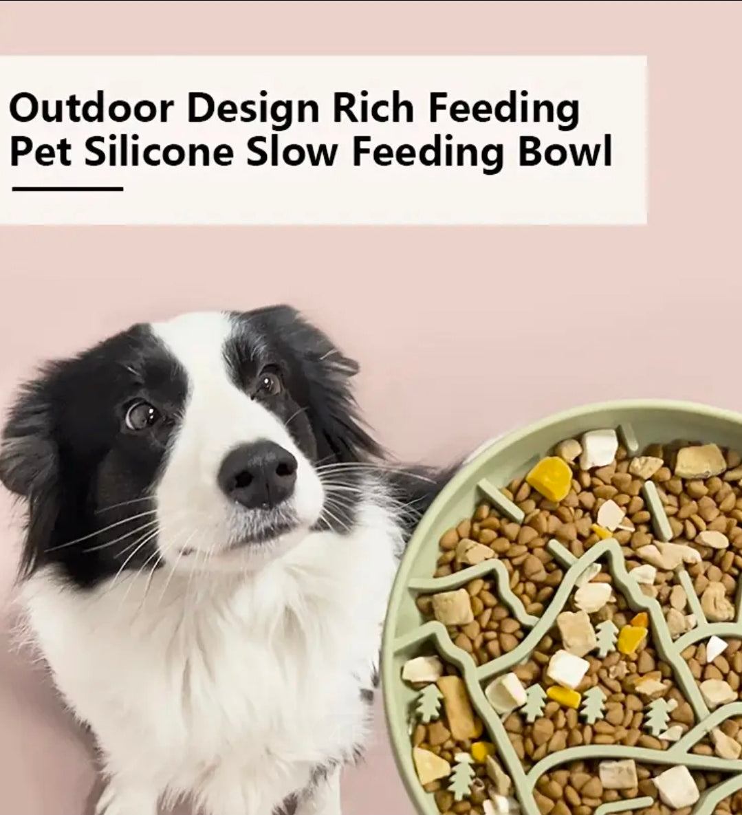 Slowfeeder/Slikkemåtte - Sol & Bjerge - Grøn