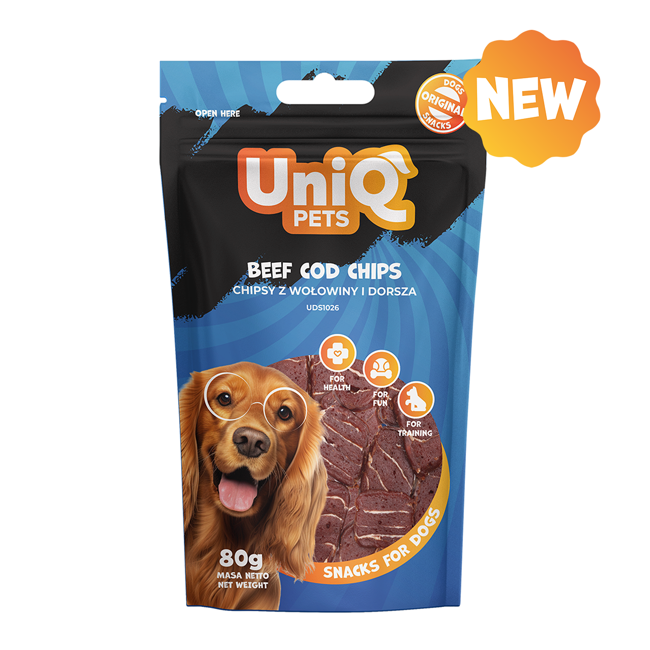 UniQ - Bløde snacks - Chips m. Okse & Torsk - 80g