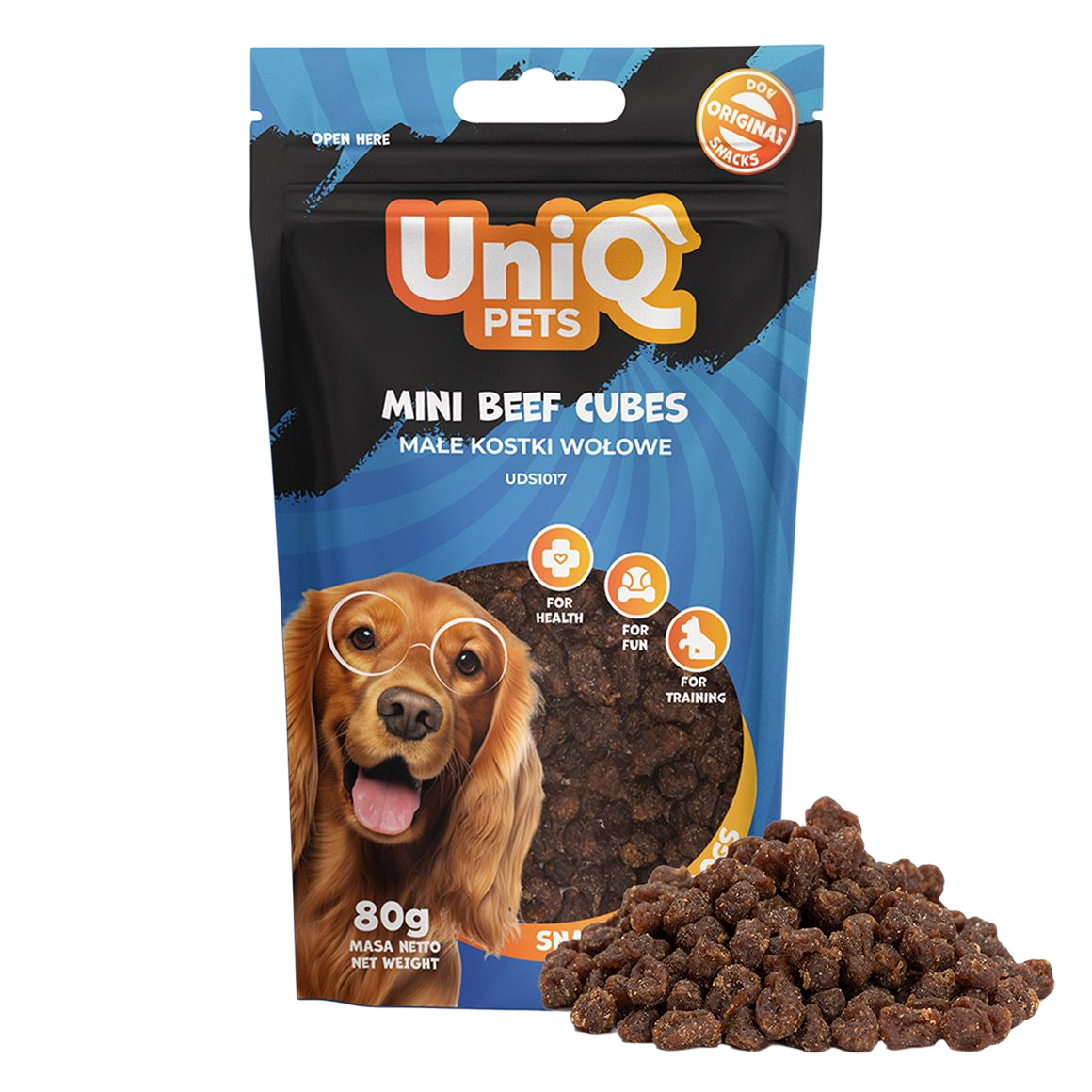 UniQ - Bløde godbidder - Mini cubes m. Okse - 80g