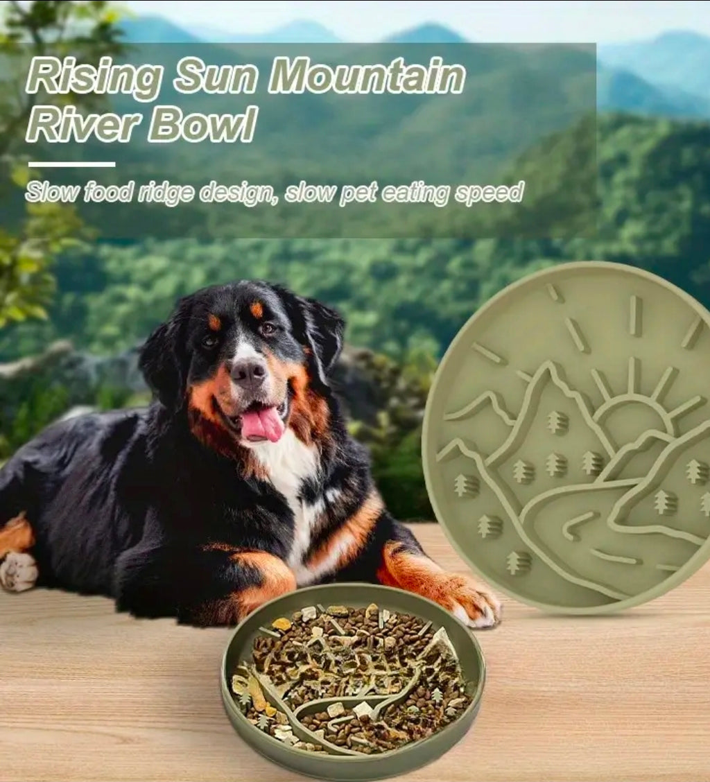 Slowfeeder/Slikkemåtte - Sol & Bjerge - Grøn