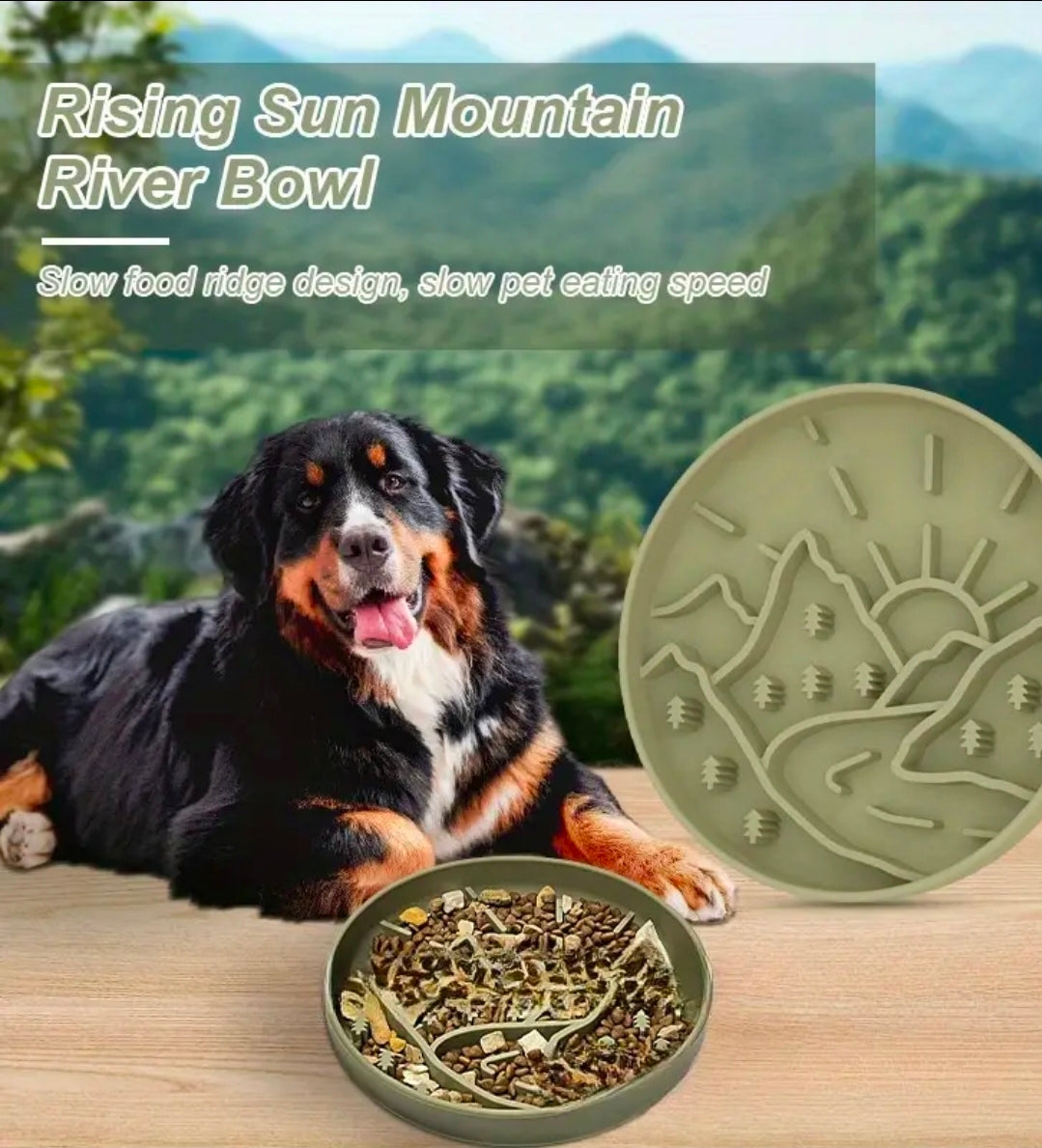 Slowfeeder/Slikkemåtte - Sol & Bjerge - Grøn