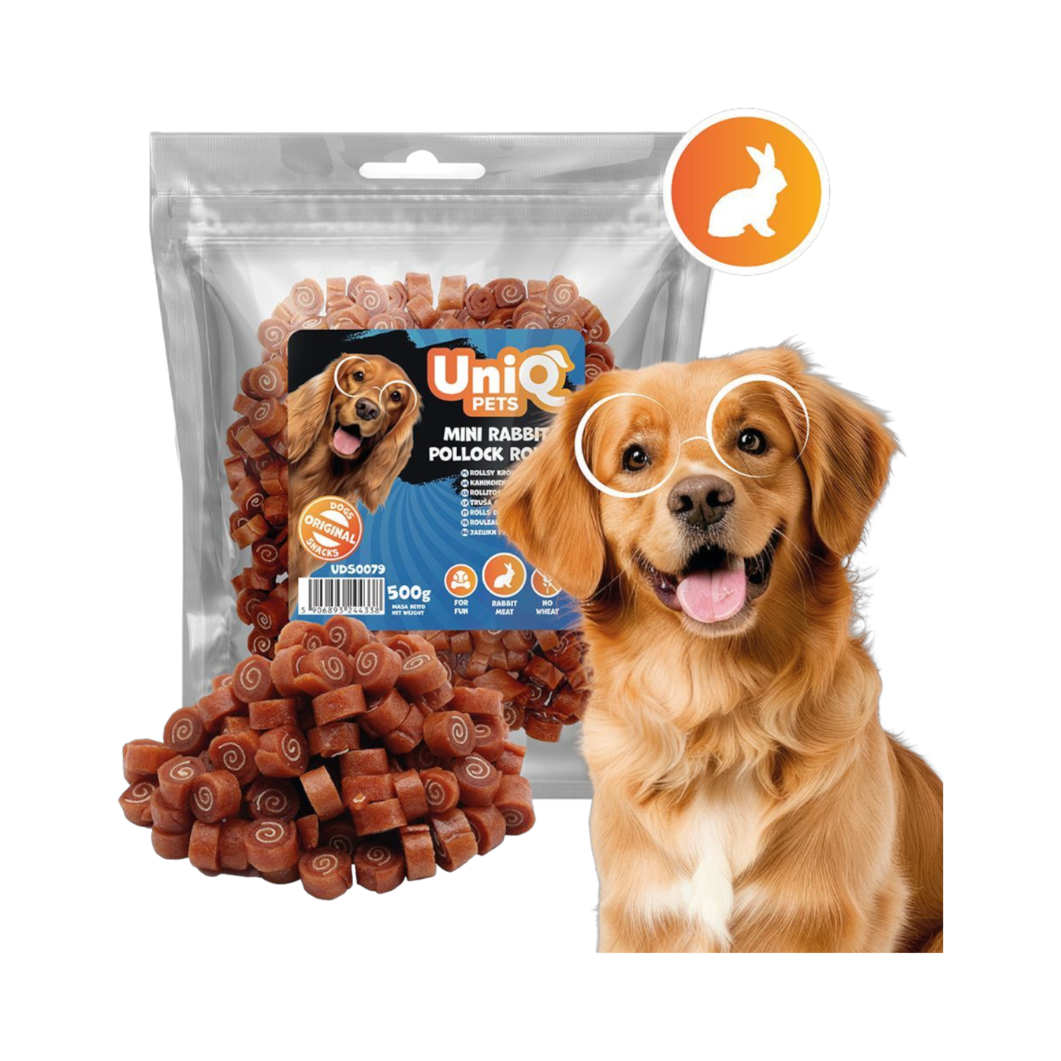 UniQ - Bløde Mini Ruller m. Kanin & Sej - 500g