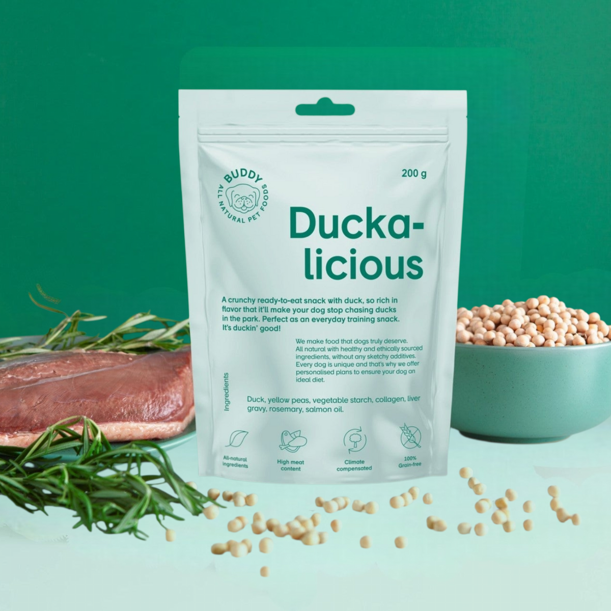 Buddy Pet Foods - Bløde godbidder - And & Rosmarin 200g