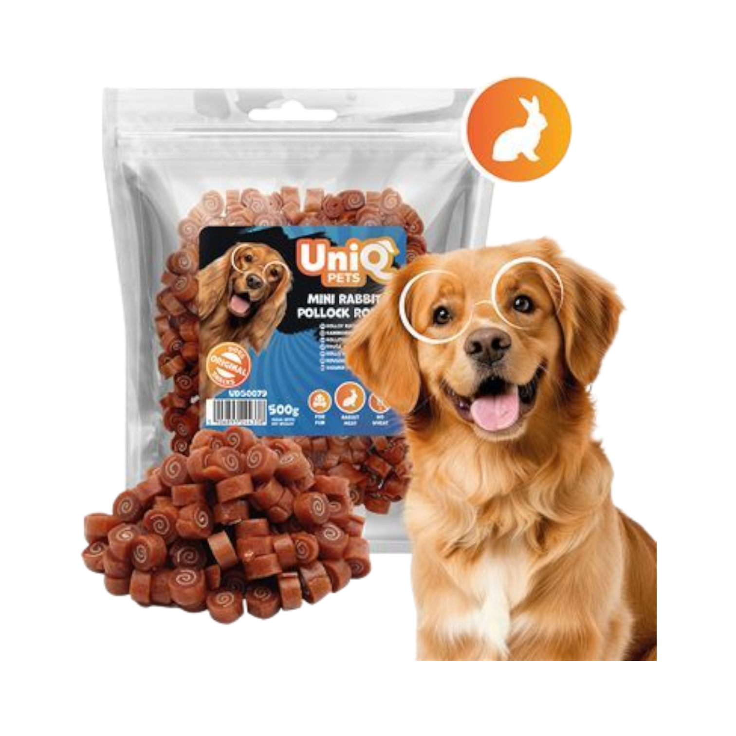 UniQ - Bløde Mini Ruller m. Kanin & Sej - 500g