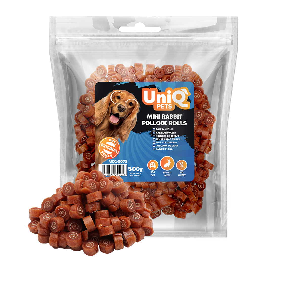 UniQ - Bløde Mini Ruller m. Kanin & Sej - 500g