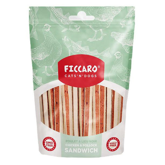 Ficcaro Sandwich, Kylling & Sej hundesnacks,100g