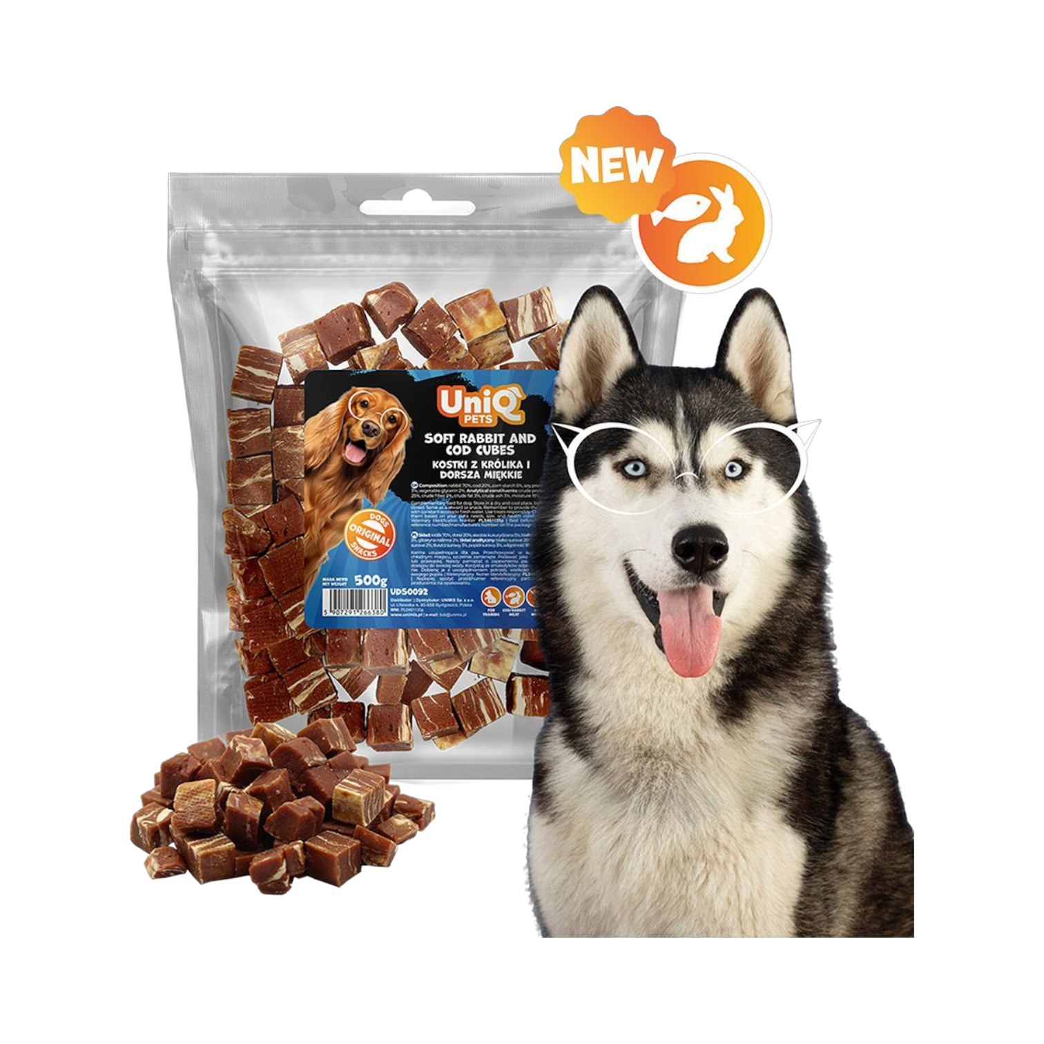 UniQ - Bløde Cubes m. Kanin & Torsk - 500g