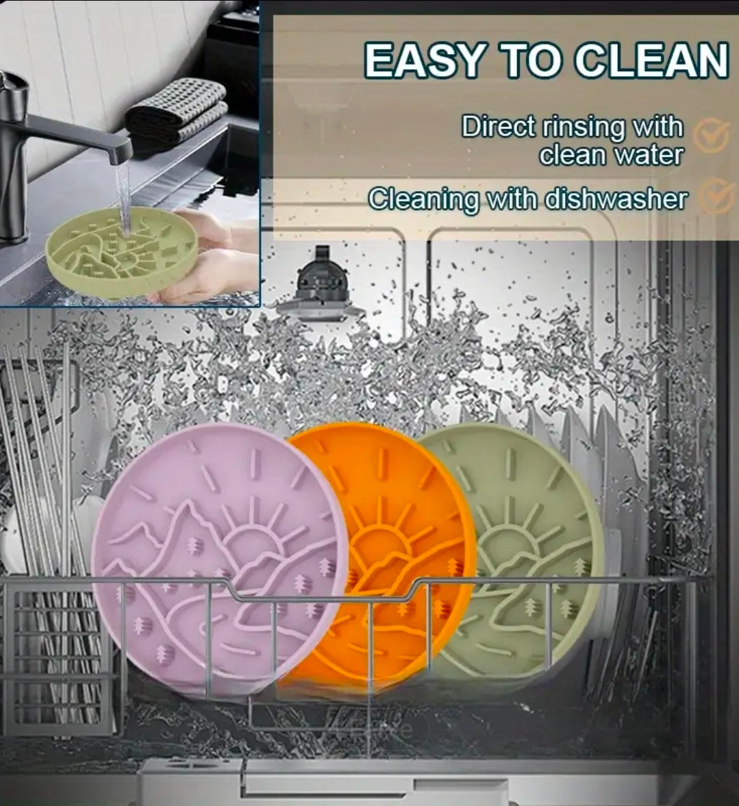 Slowfeeder/Slikkemåtte - Sol & Bjerge - Grøn